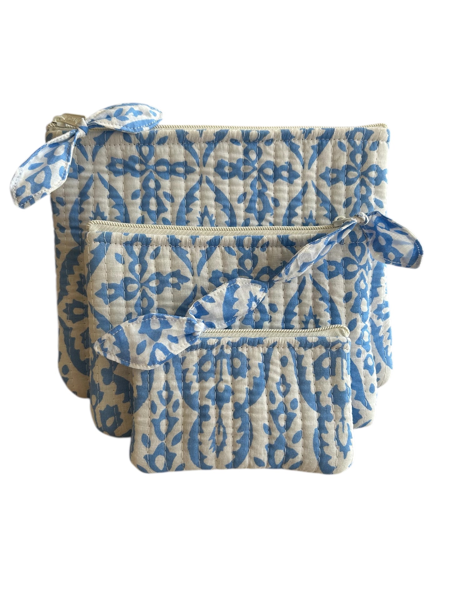 Indian Block Print Quilted Pouch – Handmade Cotton Travel Organizer - The Oxford Range