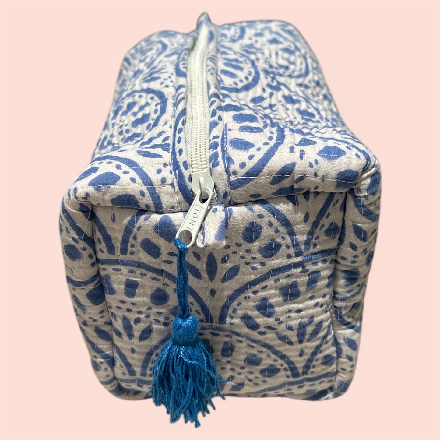 The Whitby - Cotton Quilted Block Print Wash bag