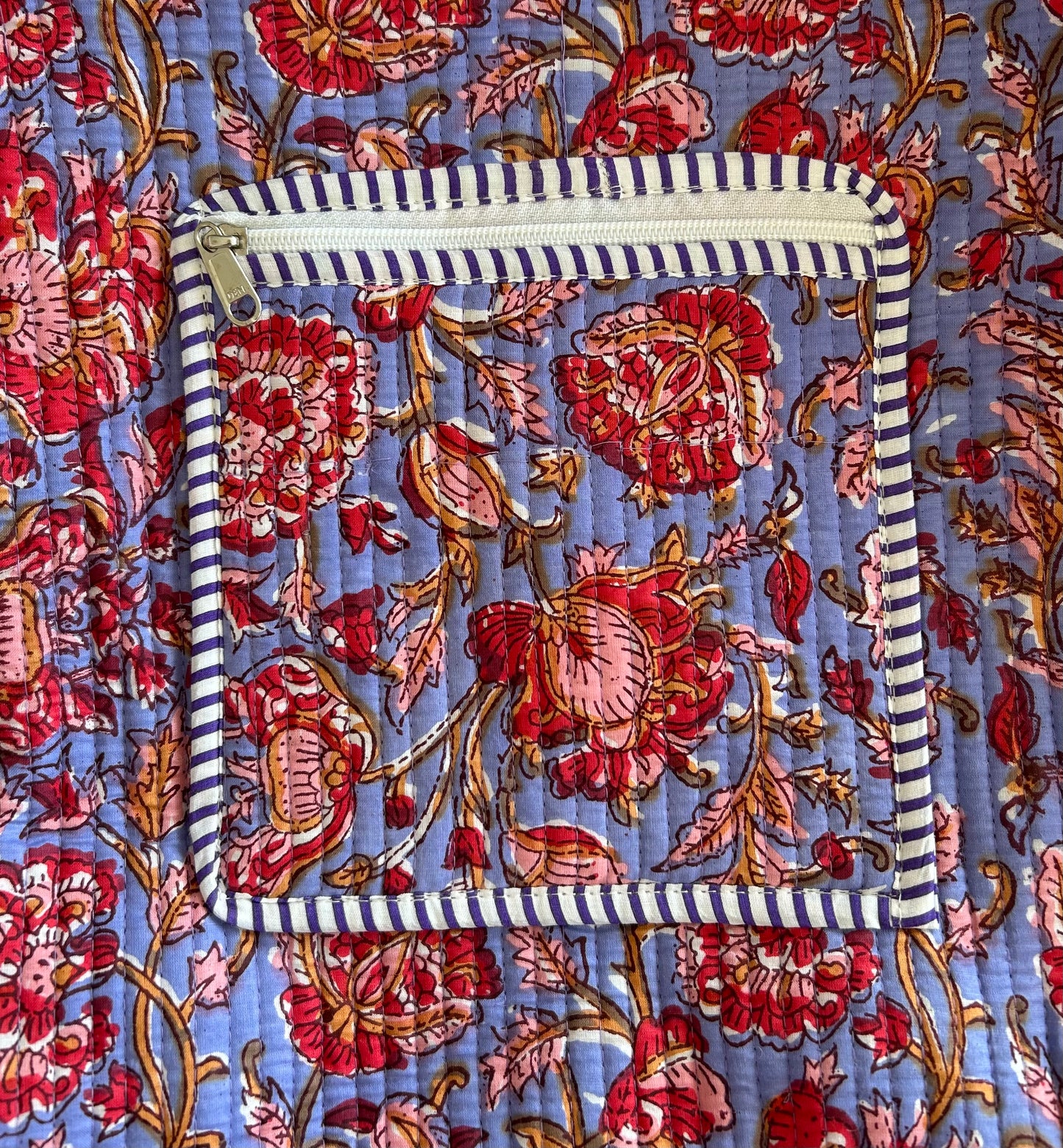 Handmade Indian block print cotton backpack with floral bloom design – eco-friendly artisan travel bag