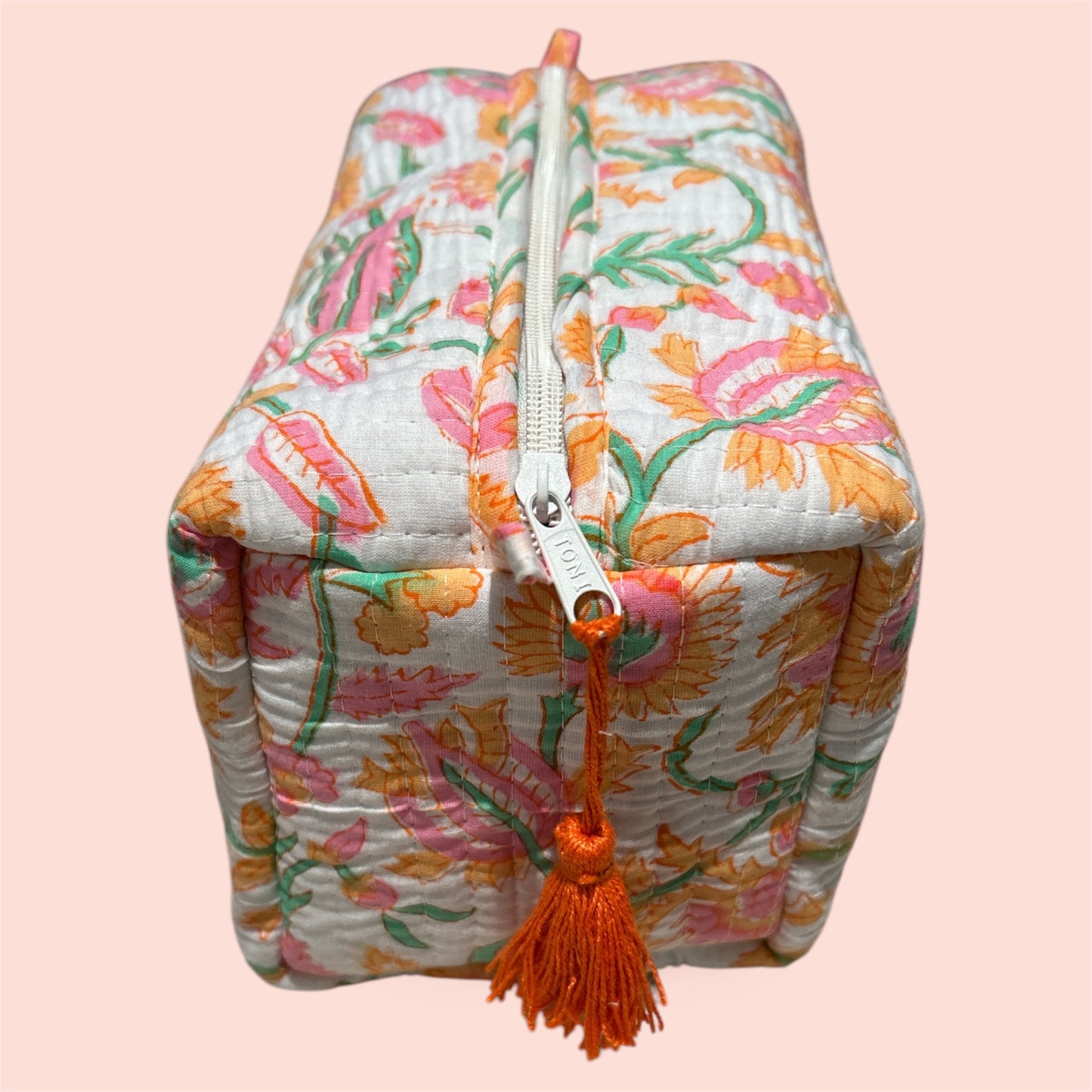 The Brighton - Cotton Quilted Block Print Wash bag