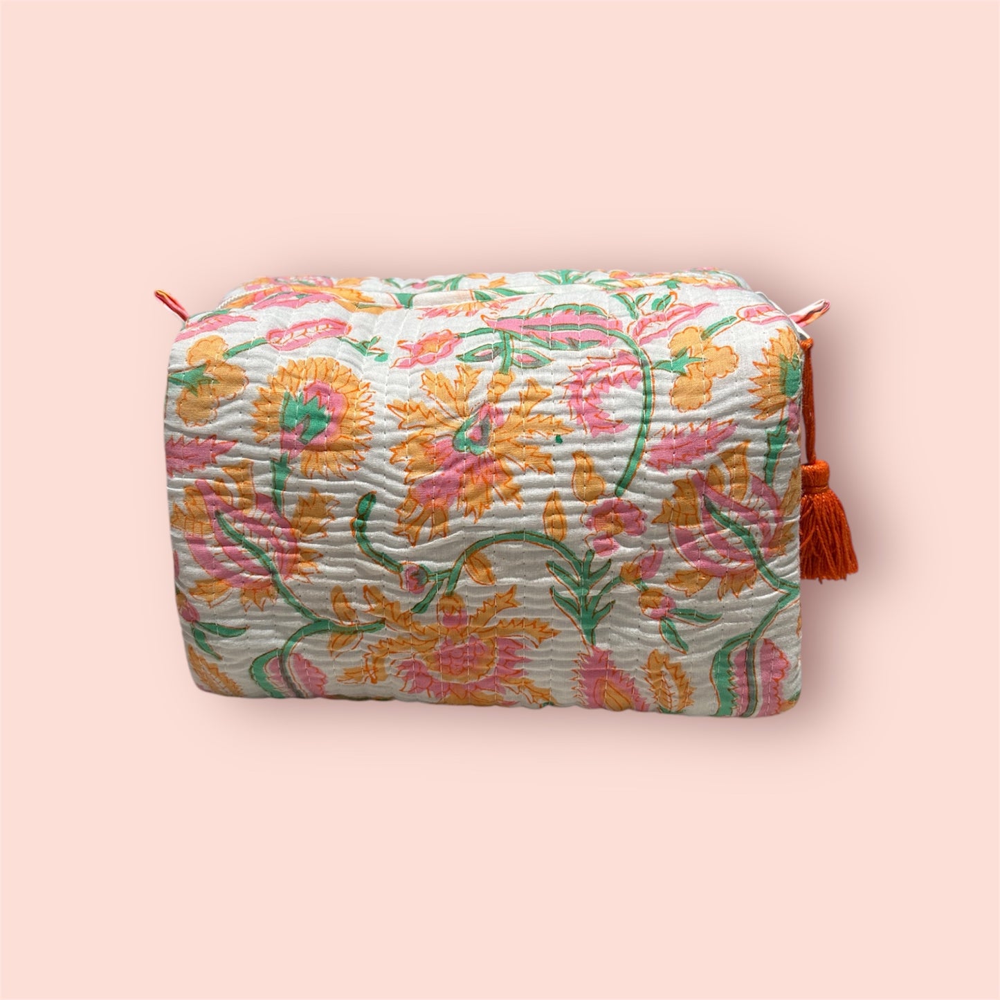 The Brighton - Cotton Quilted Block Print Wash bag
