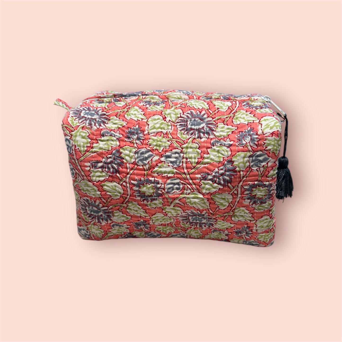 The Padstow - Cotton Quilted Block Print Wash bag