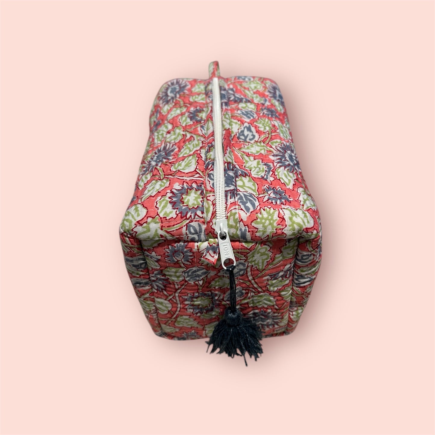 The Padstow - Cotton Quilted Block Print Wash bag
