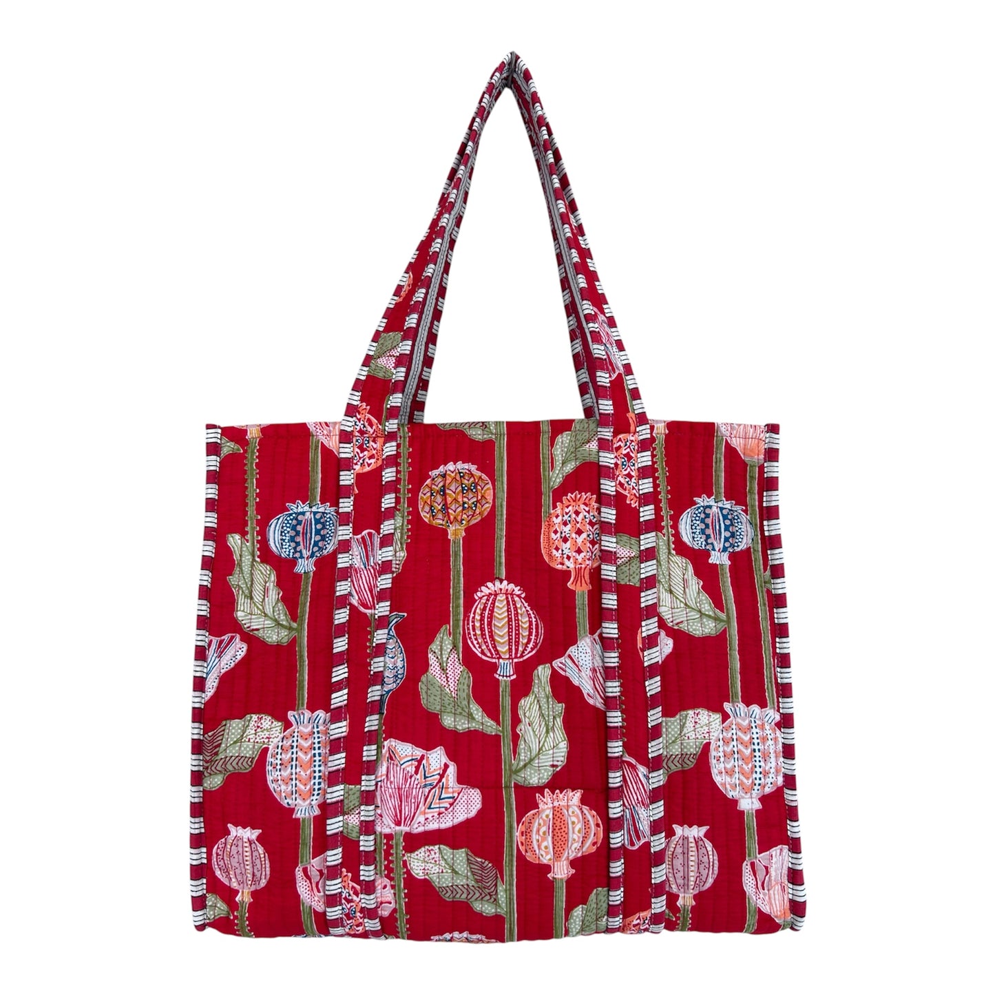 Indian Block Print Tote Bag – The Ripley Red– Handmade Cotton Boho Bag