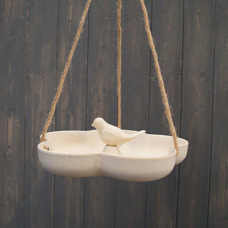 Earthy Natural Bamboo Hanging Bird Bath and Feeder