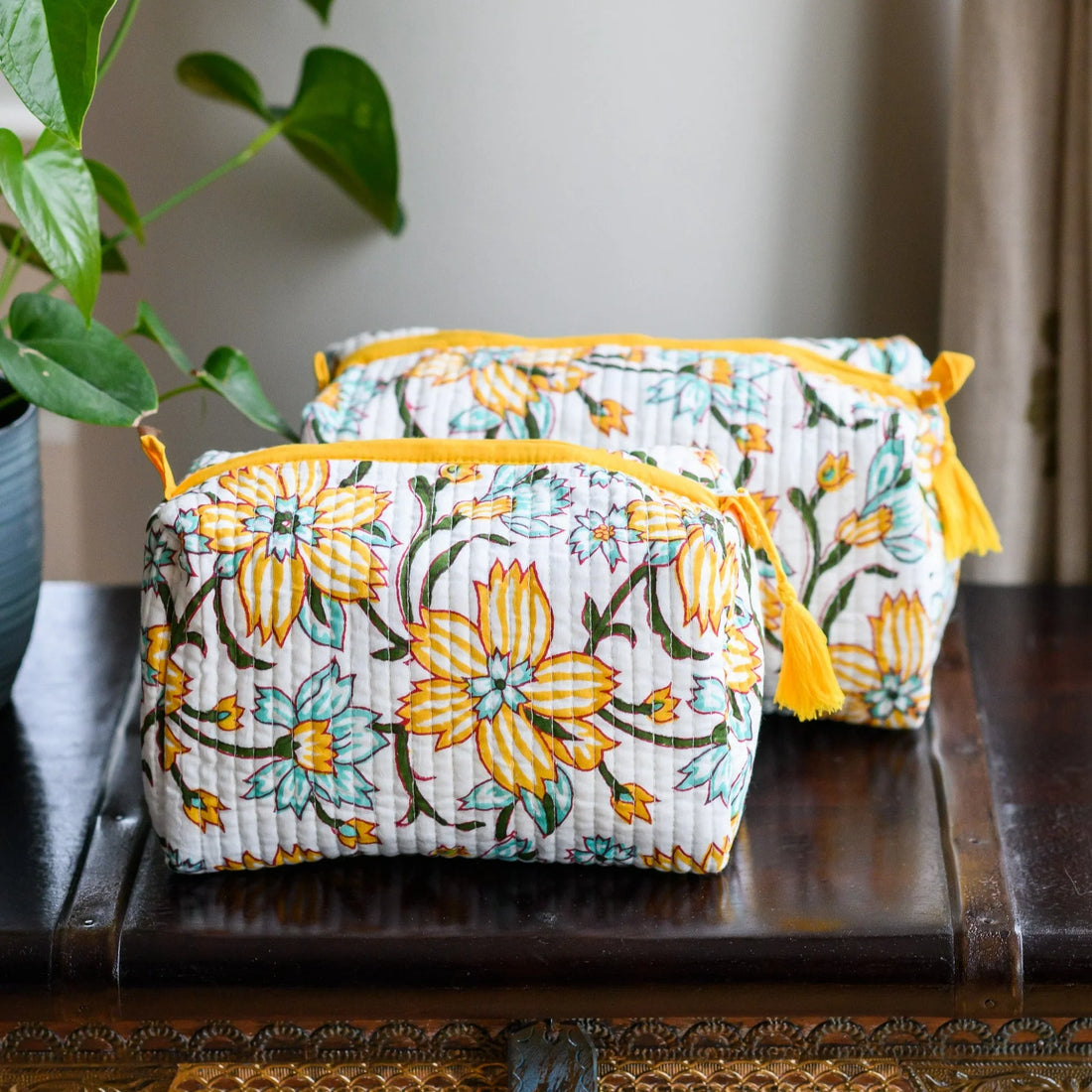 Champa Flower Quilted Wash Bag