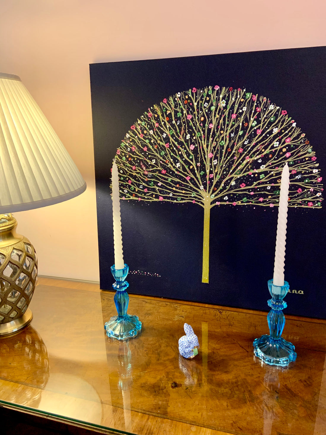 Blue Tall Glass Candle Holder