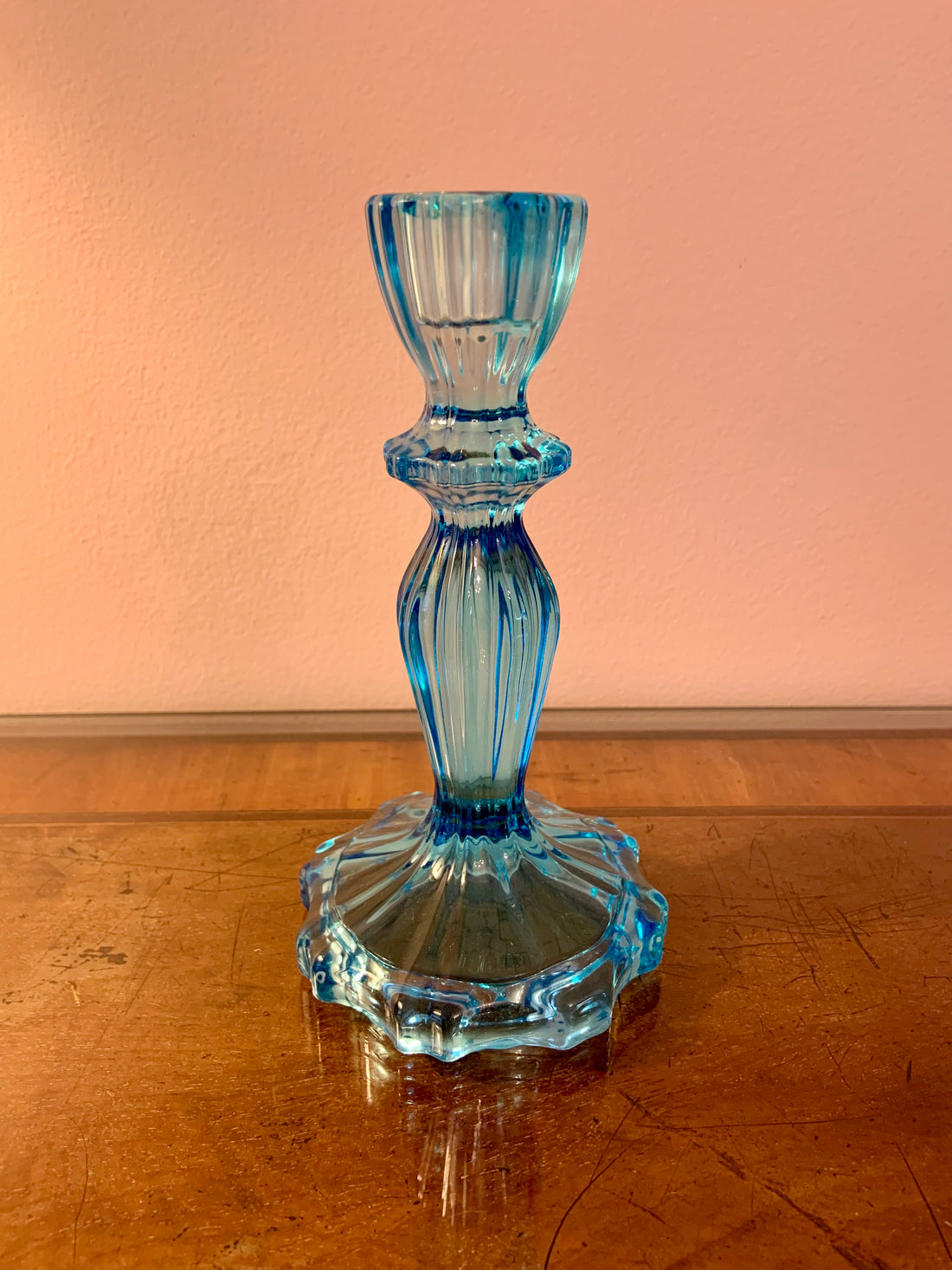 Blue Tall Glass Candle Holder