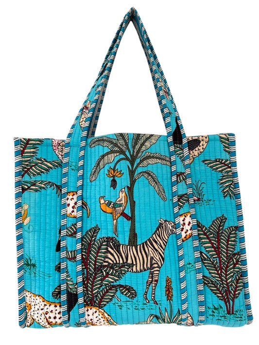 Indian Block Print Tote Bag – The Woburn Blue Range – Handmade Cotton Boho Bag