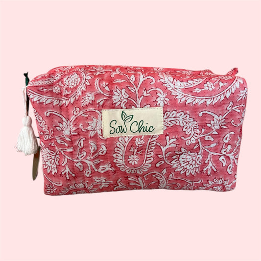 Handmade Indian Block Print Cotton Wash Bag – Travel Toiletry Pouch - The Fowey Range