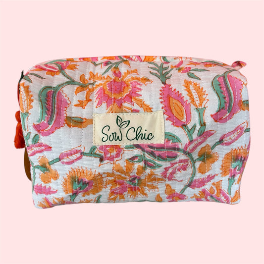 Handmade Indian Block Print Cotton Wash Bag – Travel Toiletry Pouch - The Chiddingfold Range