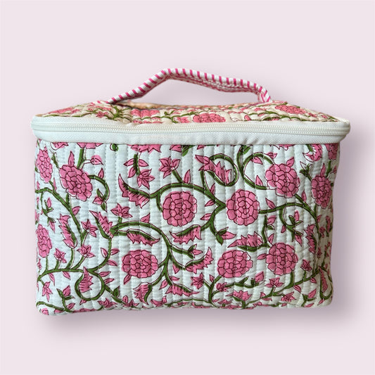 Handmade Indian Block Print Cotton  Vanity Bag – Travel Toiletry Pouch - The Brockenhurst Range