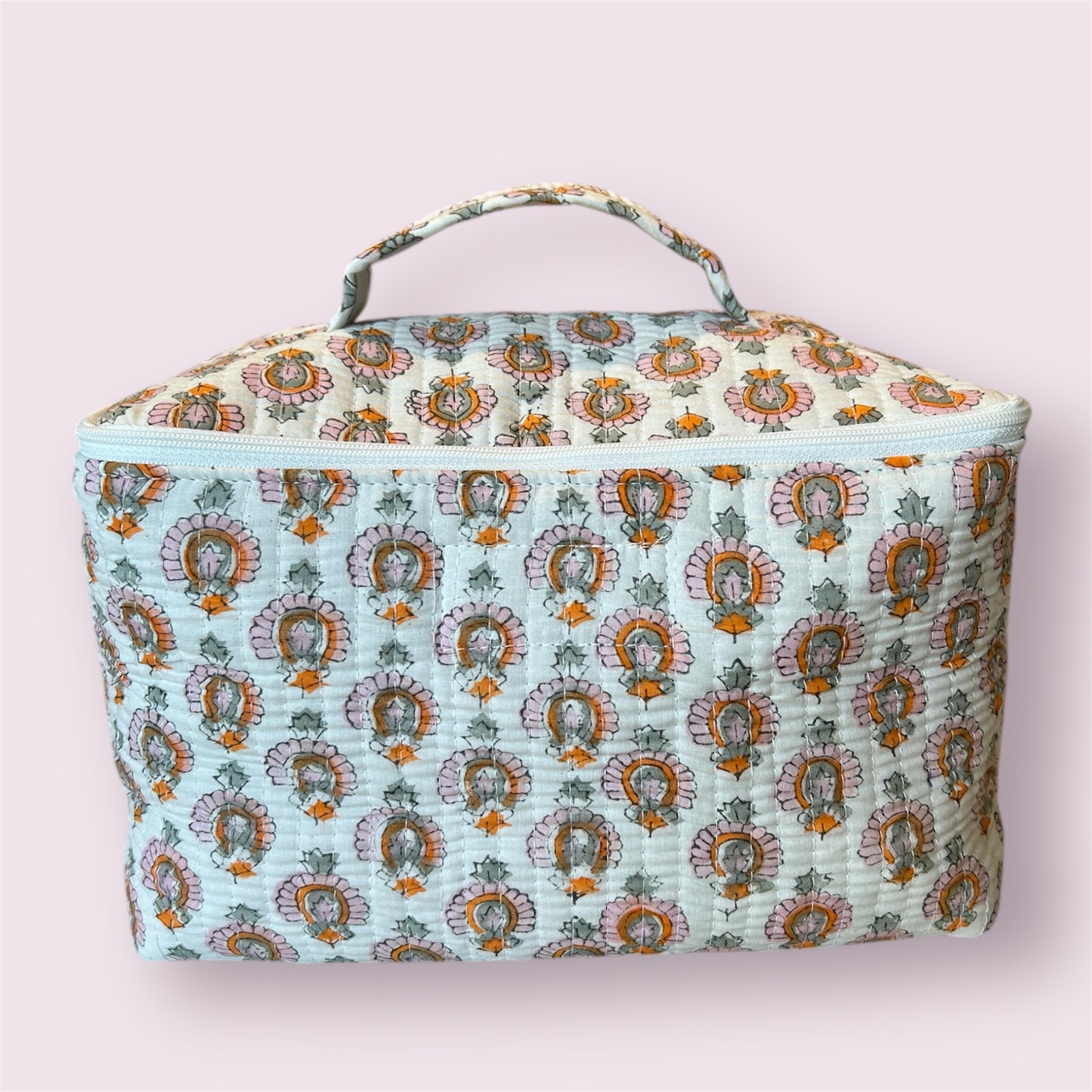 Handmade Indian Block Print Cotton  Vanity Bag – Travel Toiletry Pouch - The Weybridge Range