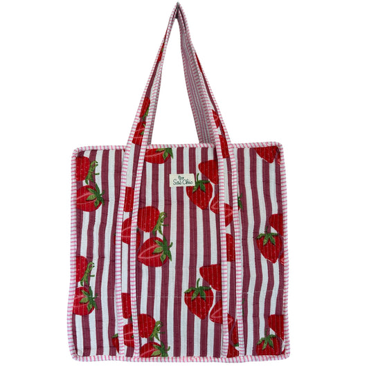 Indian Block Print Tote Bag - Zip – The Strawberry Stripe – Handmade Cotton Boho Bag