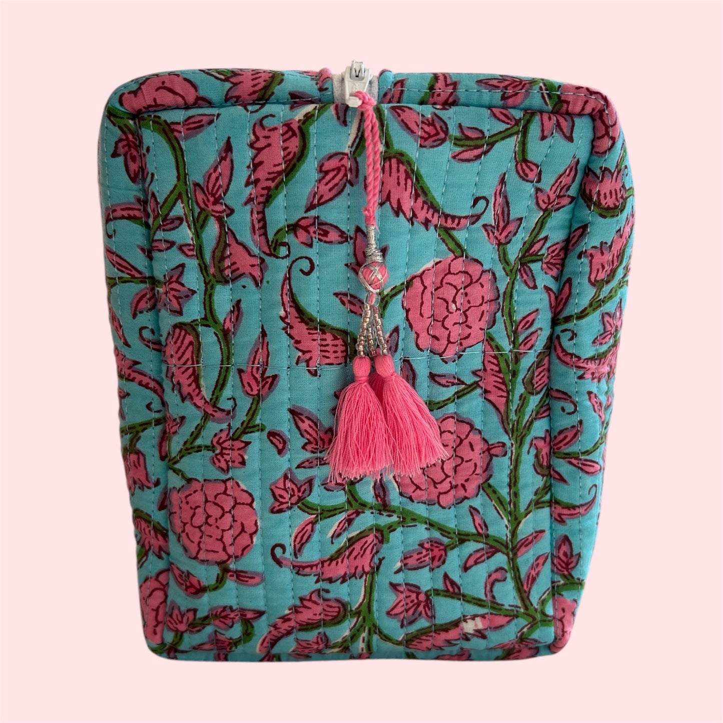 Handmade Indian Block Print Cotton  Hair Tool Bag – Travel Toiletry Pouch - The Lavant Range