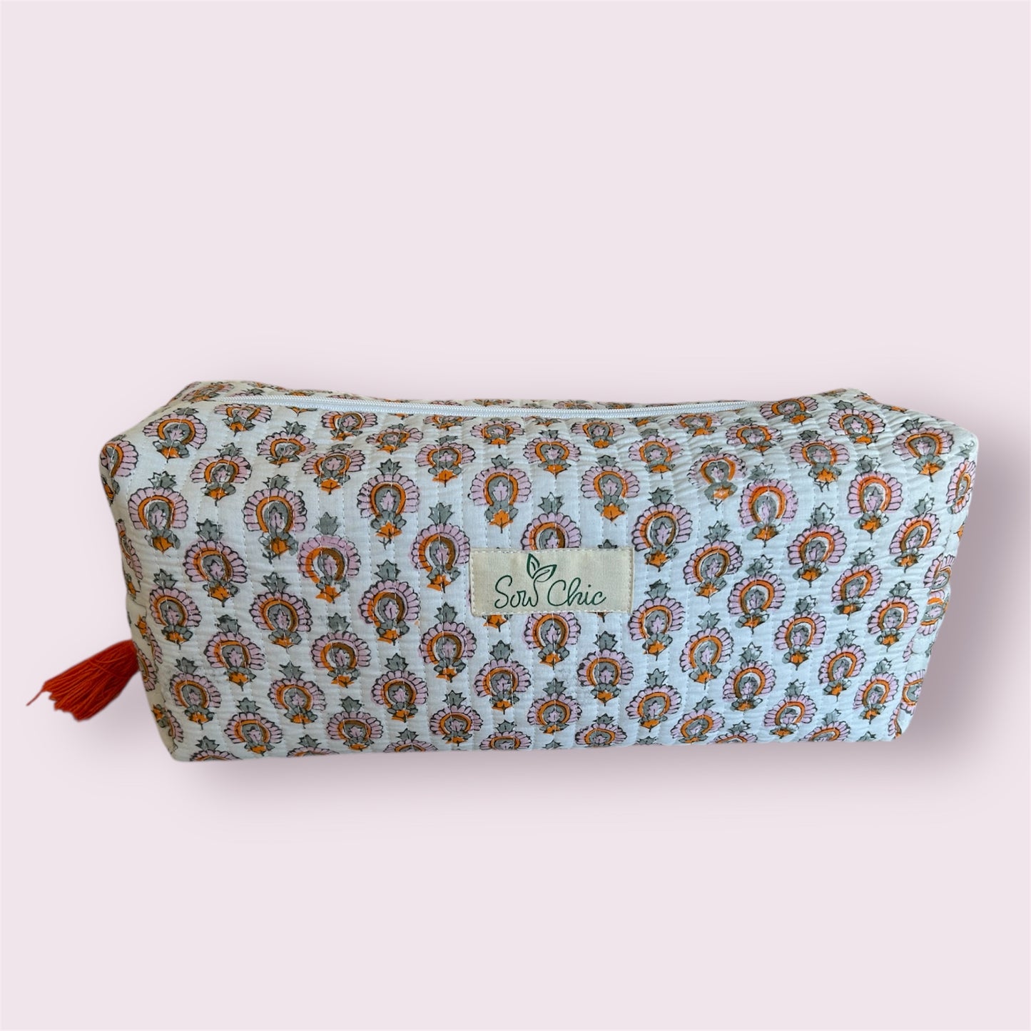 Handmade Indian Block Print Cotton  Hair Tool Bag – Travel Toiletry Pouch - The Weybridge Range