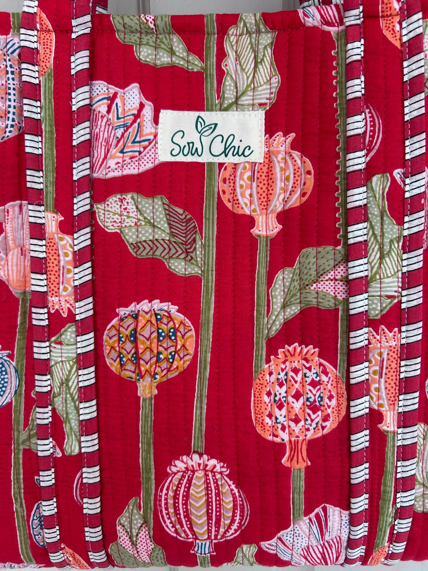Indian Block Print Tote Bag – The Ripley Red– Handmade Cotton Boho Bag