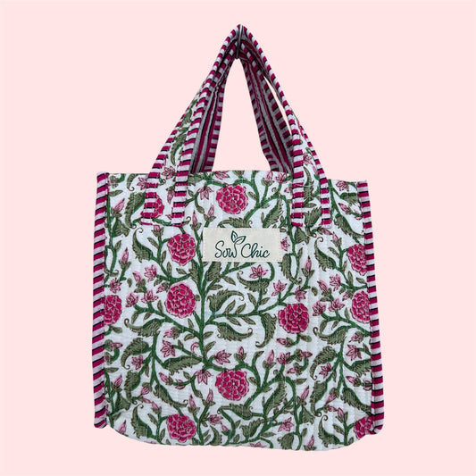 Indian Block Print Tote Bag – The Exmouth Range – Handmade Cotton Boho Bag - Small