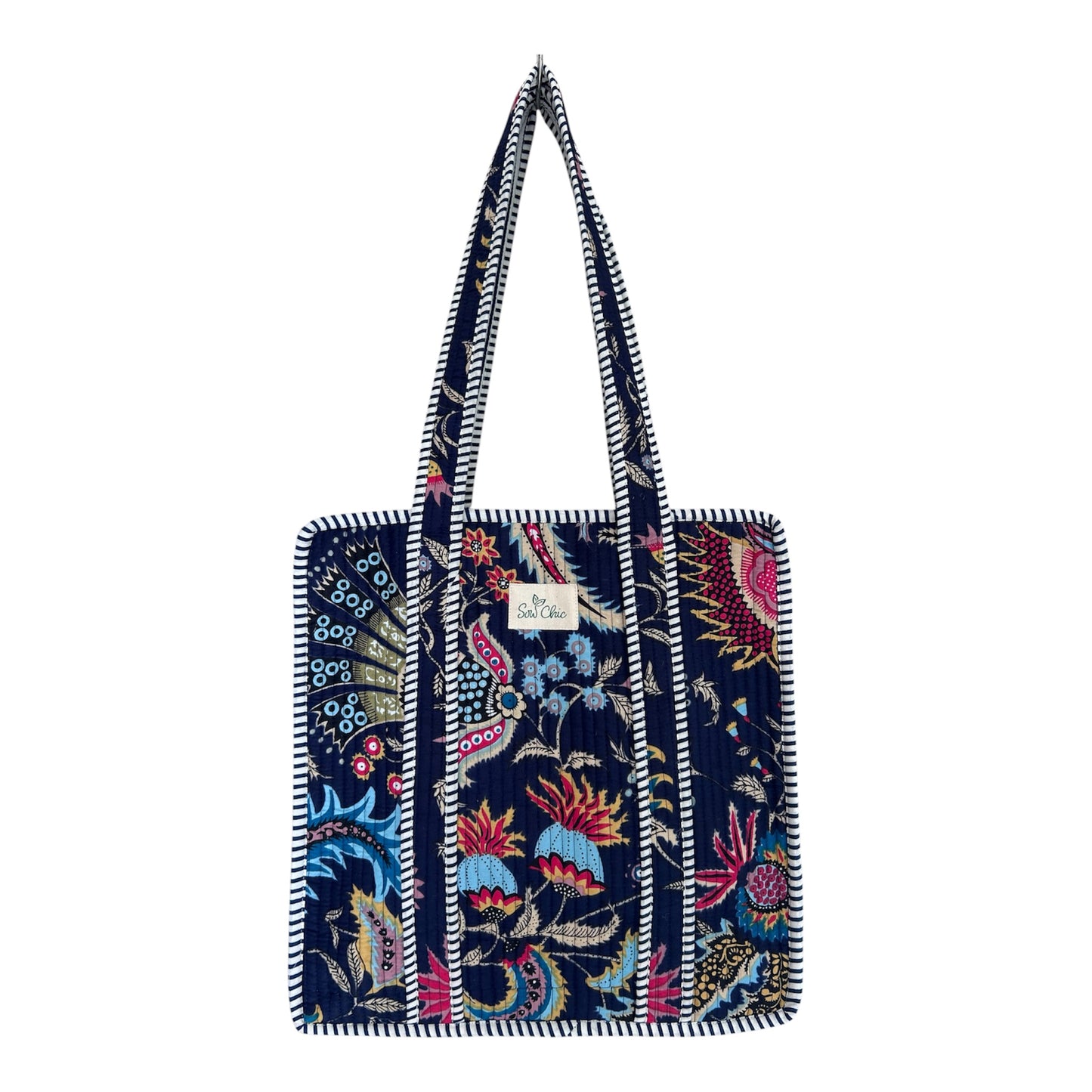 Indian Block Print Tote Bag - Medium - Zip – The Cambridge – Handmade Cotton Boho Bag