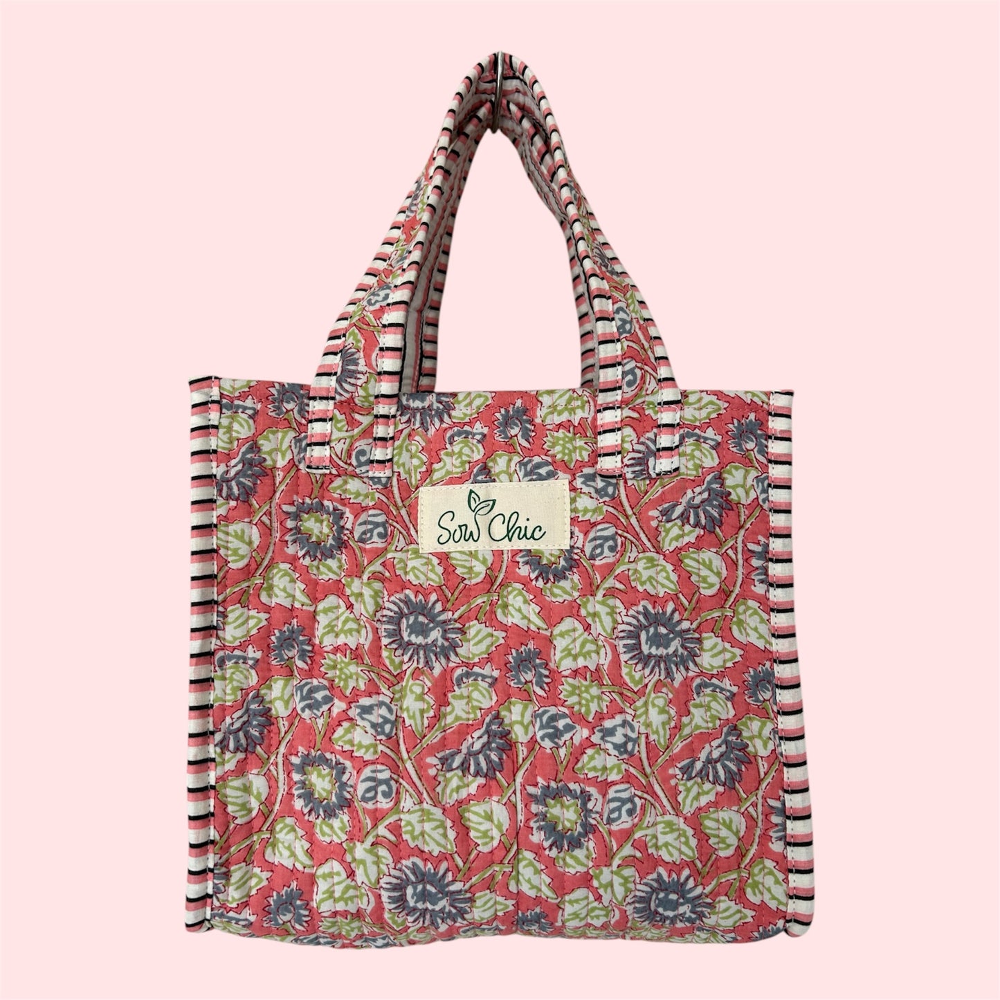 Indian Block Print Tote Bag – The Padstow Range – Handmade Cotton Boho Bag - Small