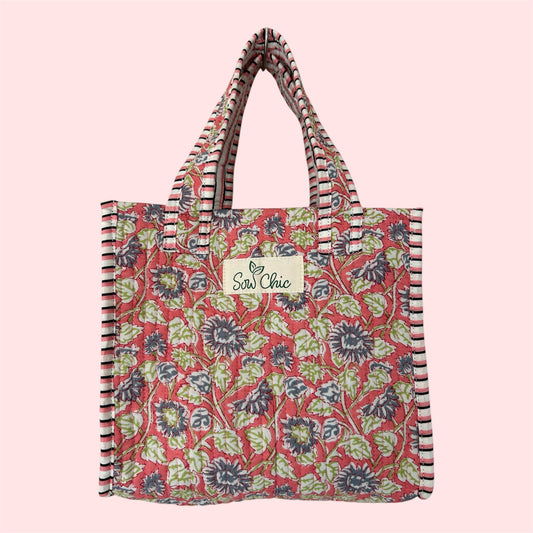 Indian Block Print Tote Bag – The Padstow Range – Handmade Cotton Boho Bag - Small