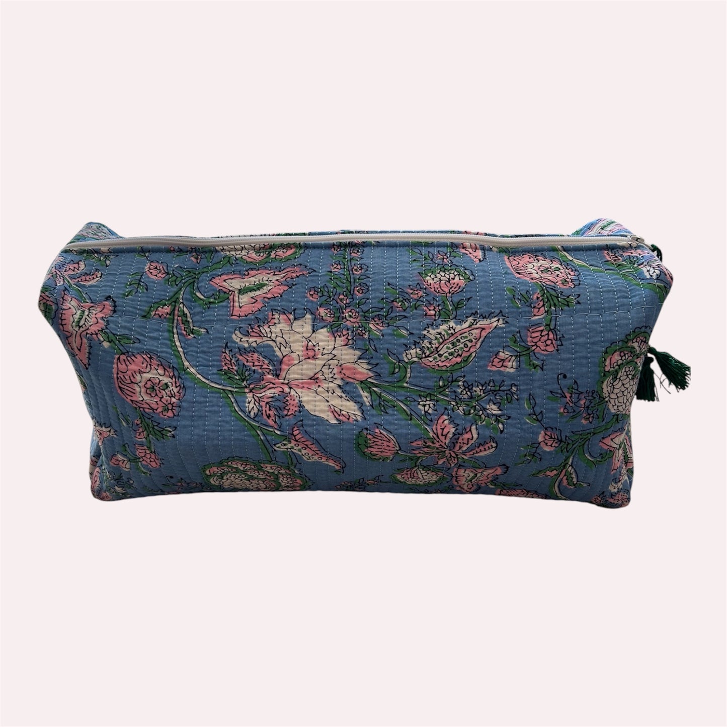 Handmade Indian Block Print Cotton  Hair Tool Bag – Travel Toiletry Pouch - The Pagham