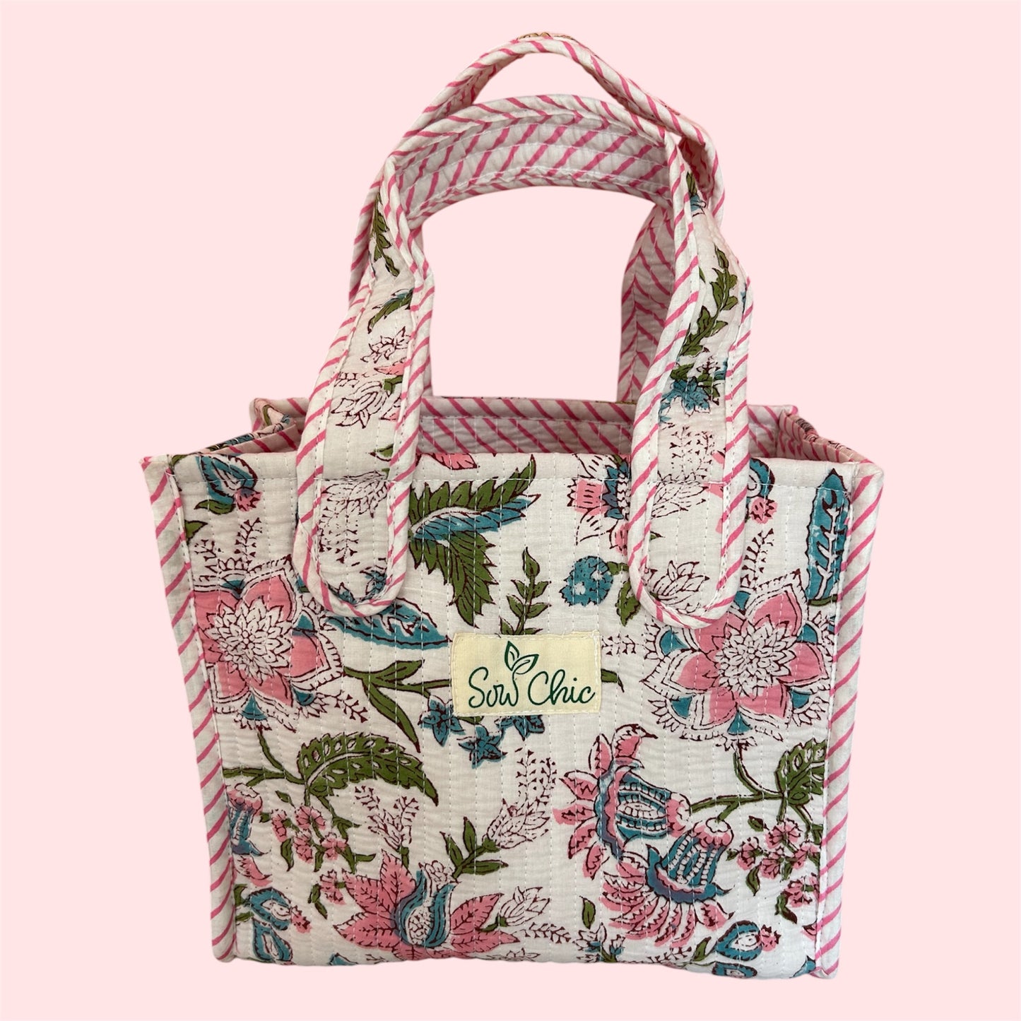 Indian Block Print Tote Bag – The Manorbier Range – Handmade Cotton Boho Bag - Small