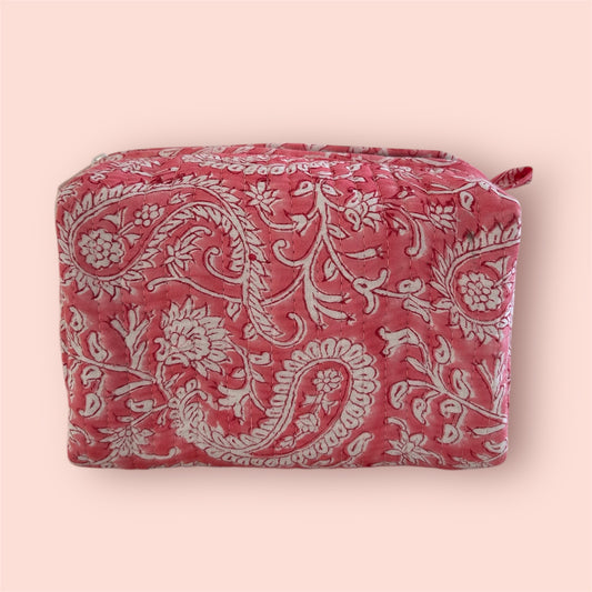 Handmade Indian Block Print Cotton Wash Bag – Travel Toiletry Pouch - The Fowey Range