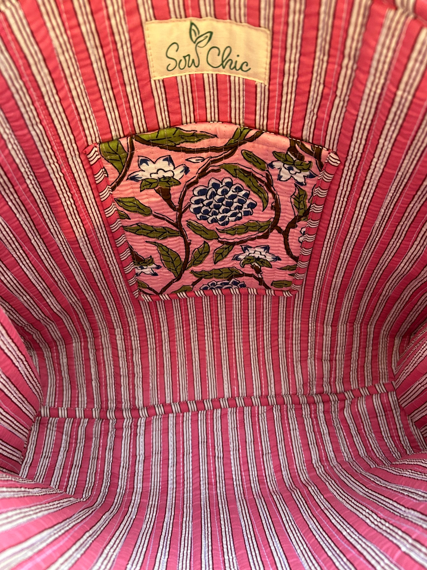 Indian Block Print Tote Bag – The Weymouth Range – Handmade Cotton Boho Bag - Pink