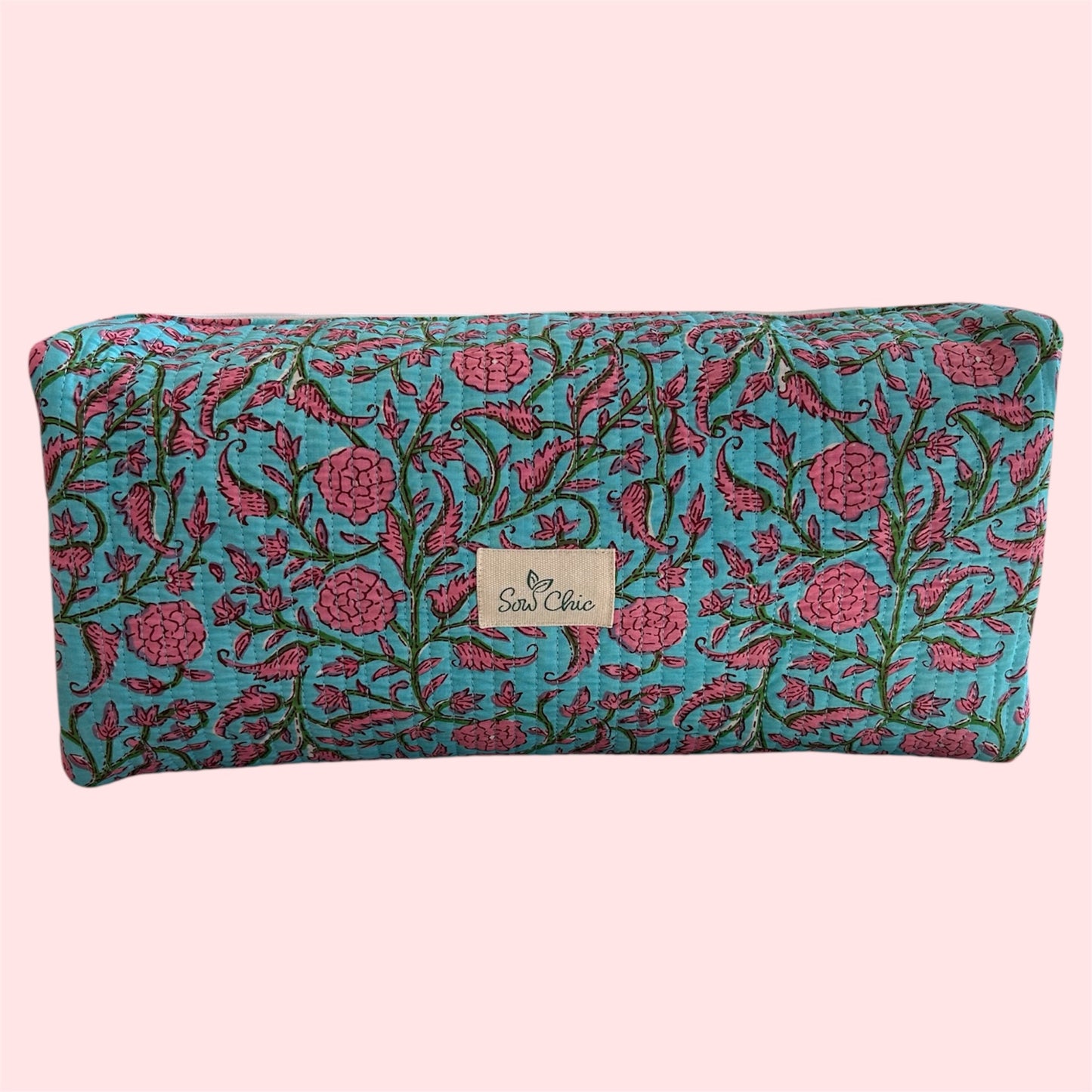 Handmade Indian Block Print Cotton  Hair Tool Bag – Travel Toiletry Pouch - The Lavant Range