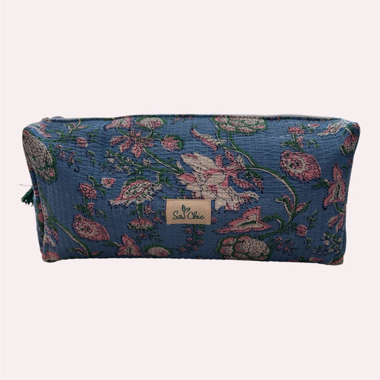 Handmade Indian Block Print Cotton  Hair Tool Bag – Travel Toiletry Pouch - The Pagham