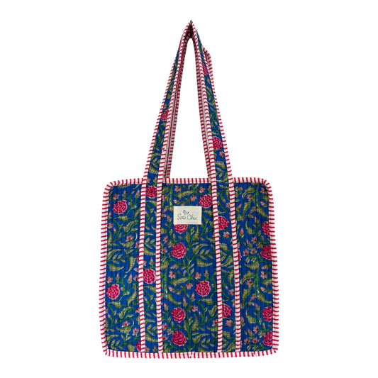 Indian Block Print Tote Bag - Medium - Zip – The St Mawes Range – Handmade Cotton Boho Bag