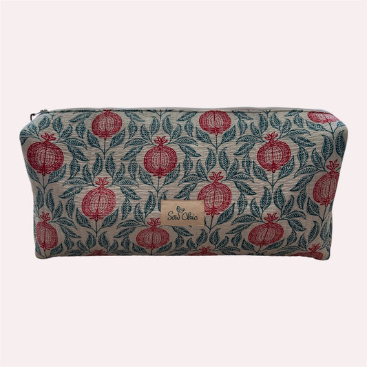 Handmade Indian Block Print Cotton  Hair Tool Bag – Travel Toiletry Pouch - The Birdham