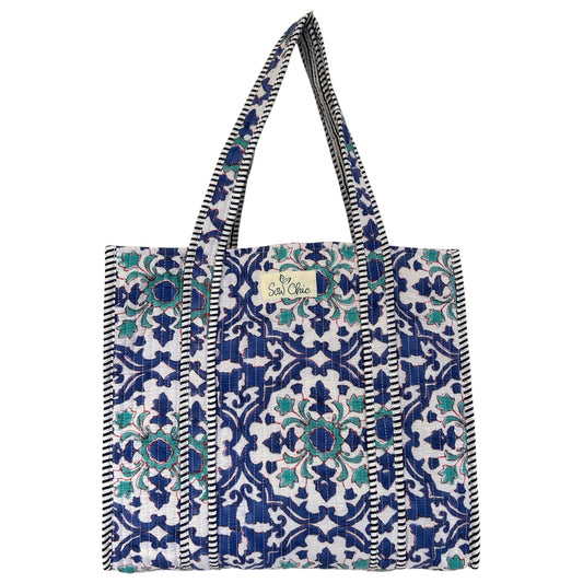 Indian Block Print Tote Bag – The Alton – Handmade Cotton Boho Bag