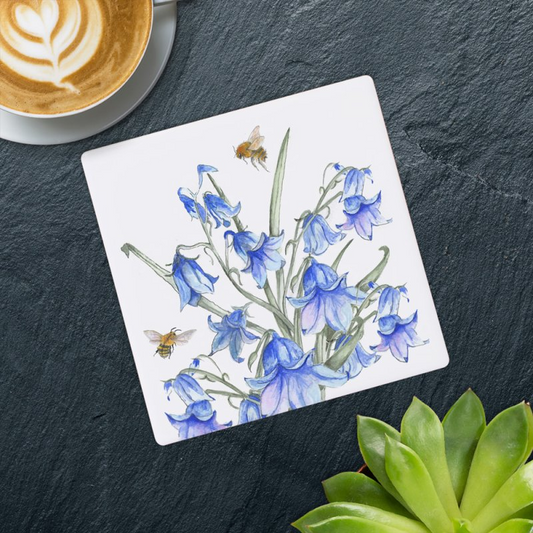 Bluebells and Bees Botanical Ceramic Coaster