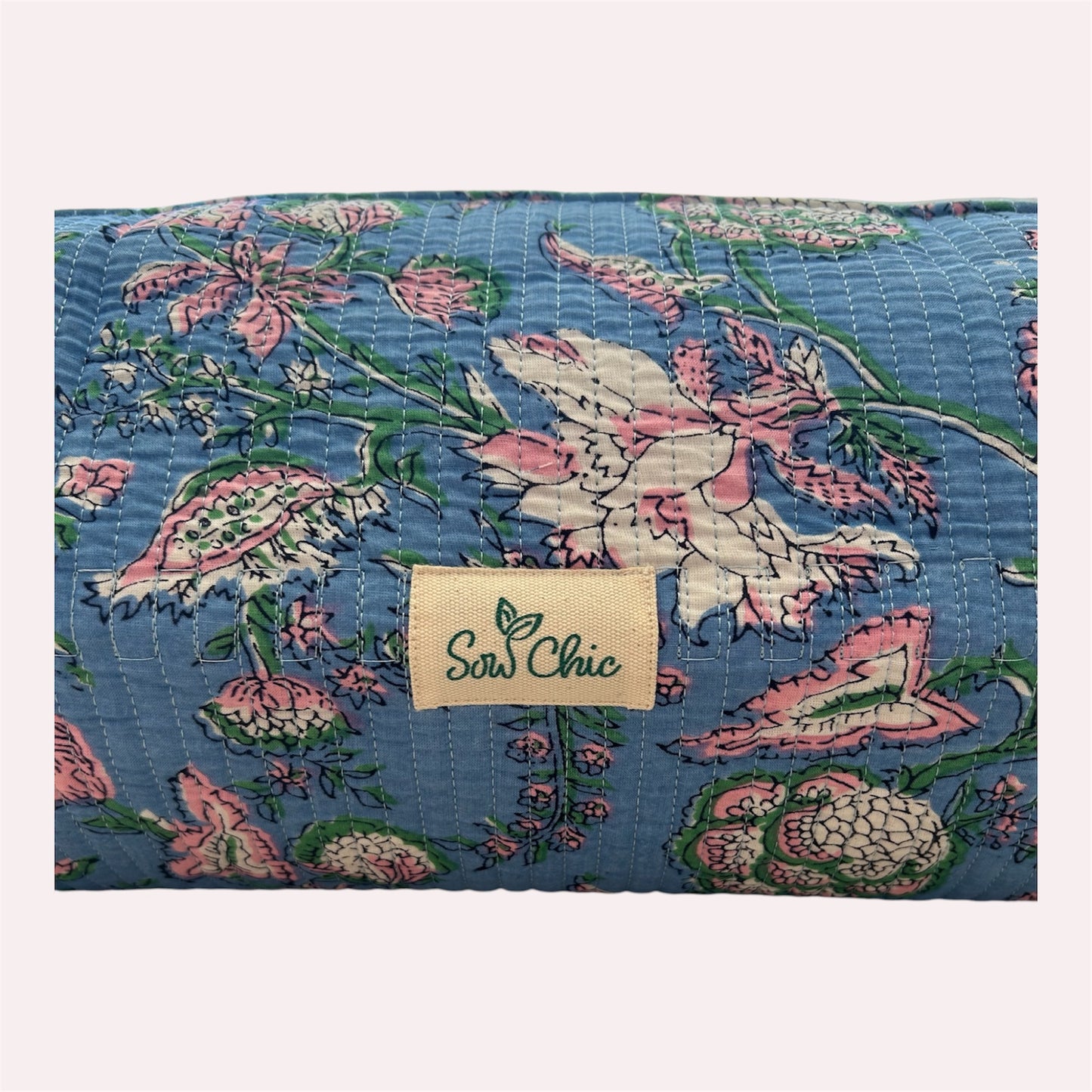 Handmade Indian Block Print Cotton  Hair Tool Bag – Travel Toiletry Pouch - The Pagham