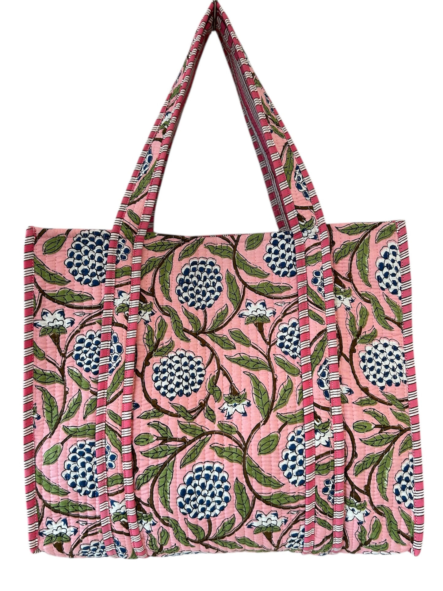 Indian Block Print Tote Bag – The Weymouth Range – Handmade Cotton Boho Bag - Pink