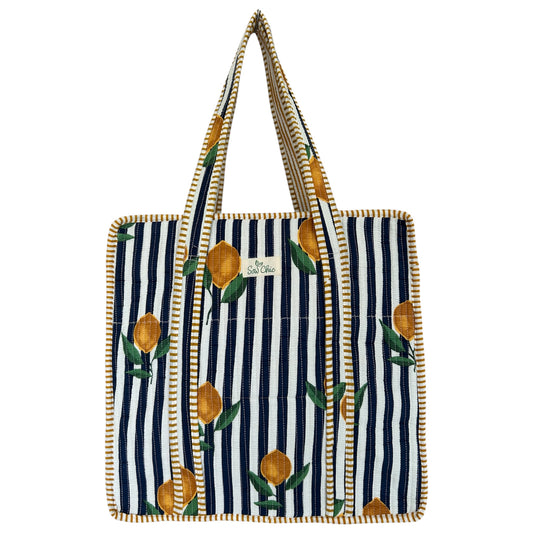 Indian Block Print Tote Bag - Zip – The Lemon Stripe – Handmade Cotton Boho Bag