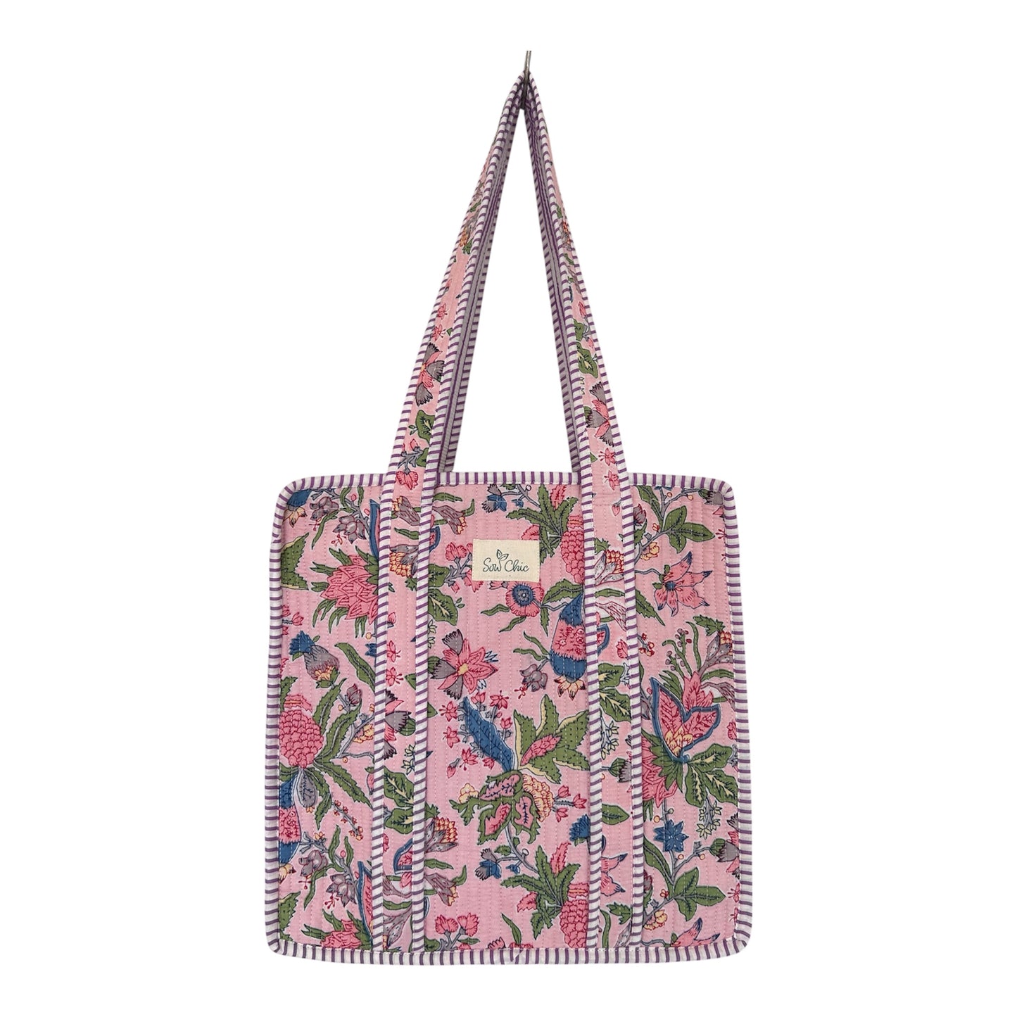 Indian Block Print Tote Bag - Medium - Zip – The Seaton – Handmade Cotton Boho Bag