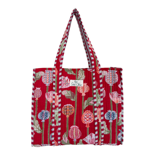 Indian Block Print Tote Bag – The Ripley Red– Handmade Cotton Boho Bag