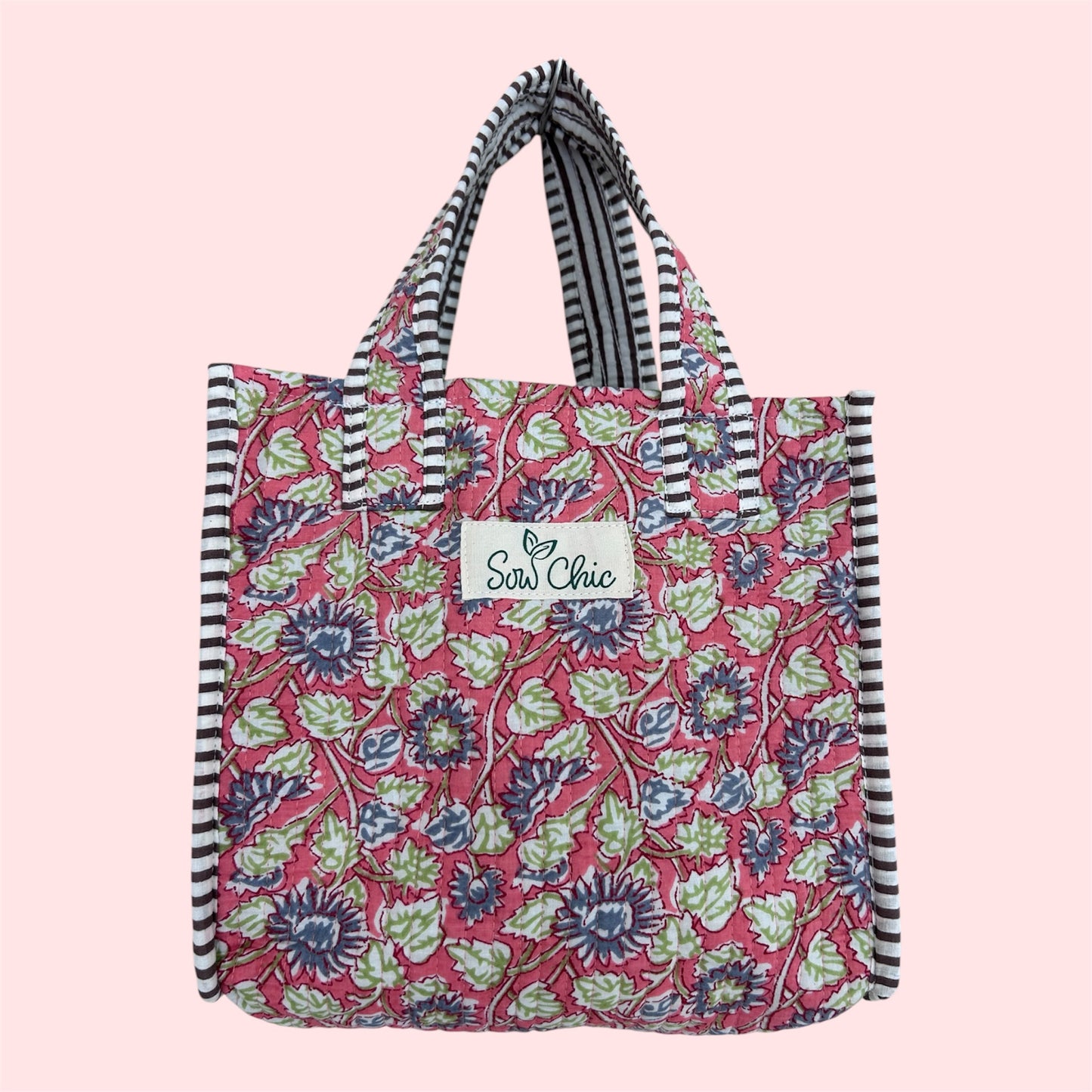 Indian Block Print Tote Bag – The Padstow Range – Handmade Cotton Boho Bag - Small