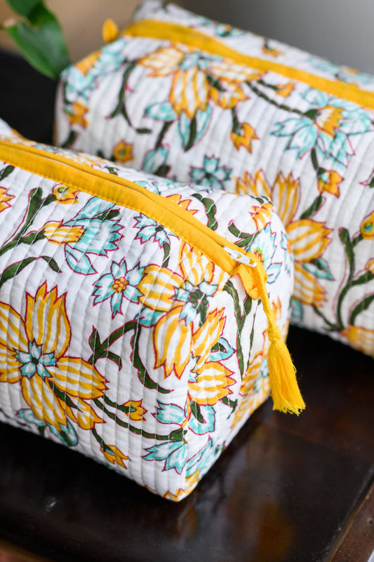 Champa Flower Quilted Wash Bag